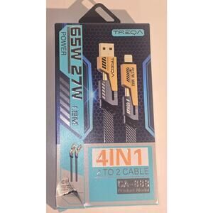 TREQA 4in1 Charging Cable USB Lightning Fast Charge 65W 27W Black New